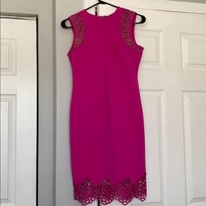 Hot Pink Mid Dress with Lace Accents